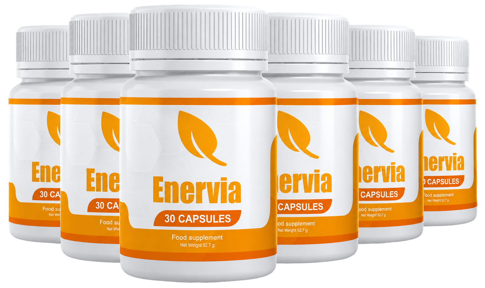 Six bottles of Enervia brain and memory support food supplement, 30 capsules per bottle